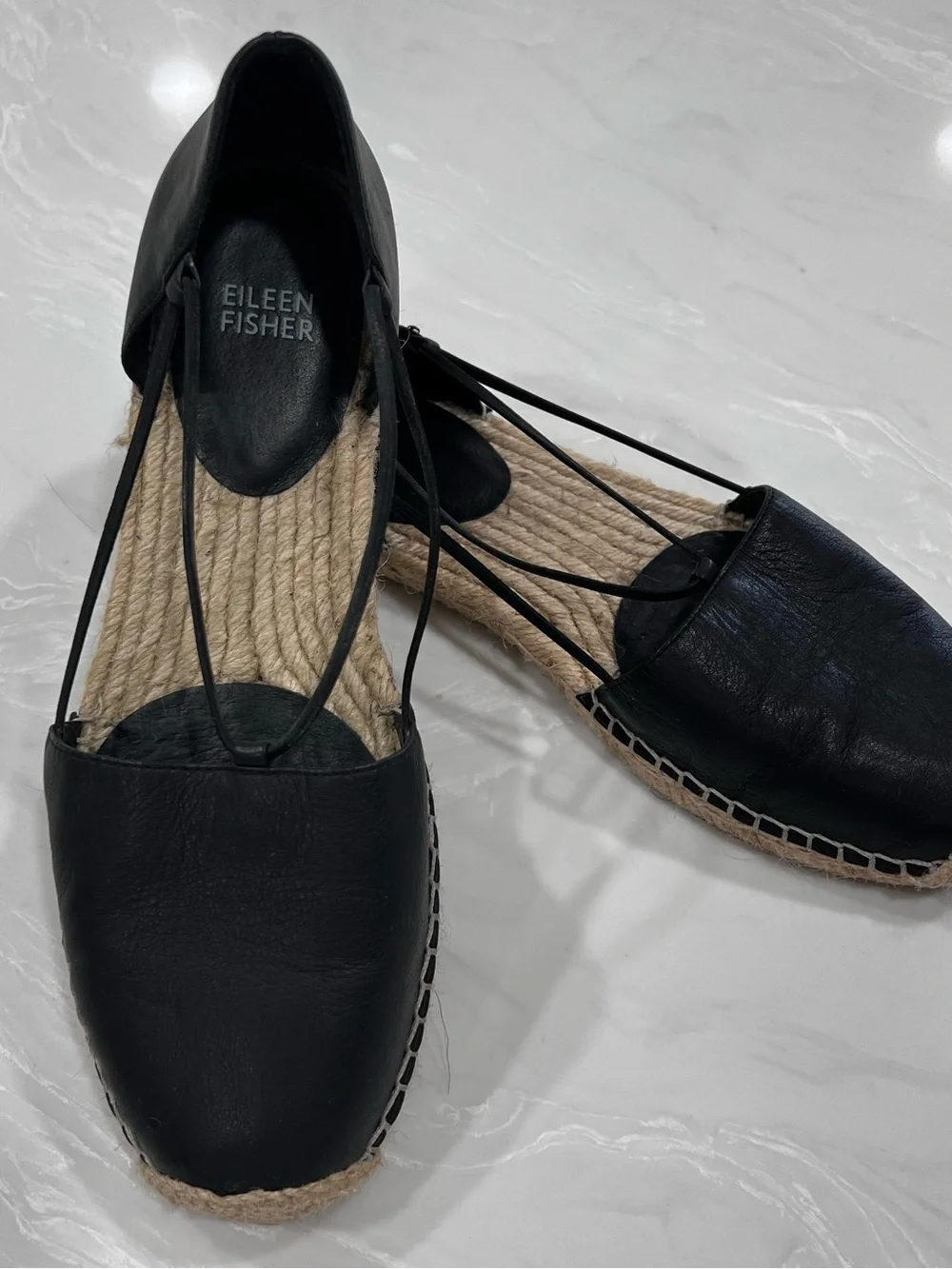 Eileen Fisher Lee Spadrillle Black Leather Comfortable Bohemian Shoes Size 9 M